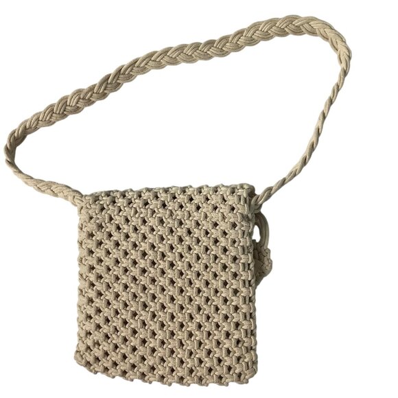 Tommy Bahama Boho Beige Macrame Crossbody Bag Braided Strap Magnetic Close - Picture 3 of 6